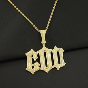 Hip-hop gold rope chain with iced out number 600 pendant and shimmering crystals