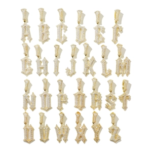 Iced-out gold hip hop pendant set featuring 26 gothic A-Z letters with zircon micro-pave