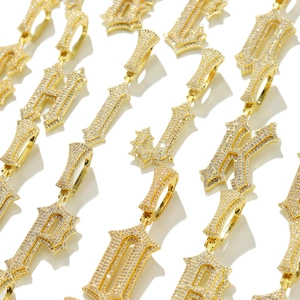 Hip hop style gold-plated alphabet pendant necklaces with sparkling cubic zirconia stones