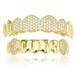Grillz Hip Hop en Cuivre Pavé de Zirconia Crocs de Vampire pour Hommes Femmes Fête d'Halloween Bijoux Dentaires Décoratifs
