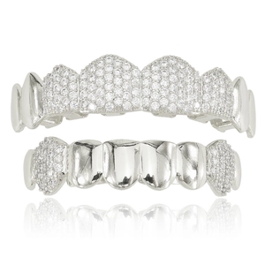 Set de bijoux dentaires vampire hip hop en argent avec zircons pour dents du haut et du bas