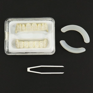 Hip hop gold plated zircon grillz set with storage box silicone bars and tweezers