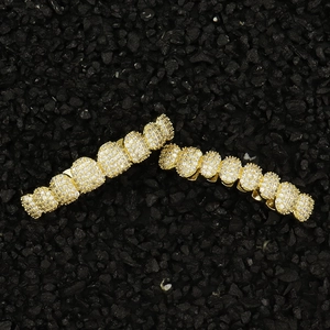 Hip hop style gold plated iced out grillz set with sparkling white zircon inlays