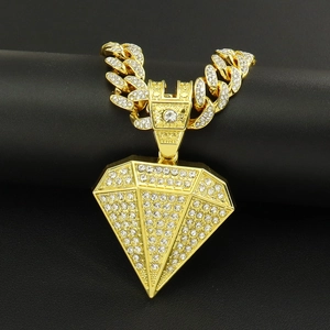 Hip Hop Iced Out Piramide Hanger Ketting Voor Unisex Legering Strass Cubaanse Schakelketting Goud Zilver Vergulde Sieraden