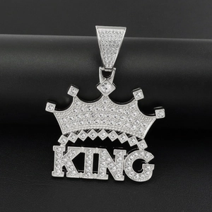 Silberne KING Krone Halskette mit funkelnden Strasssteinen für den Hip-Hop Style
