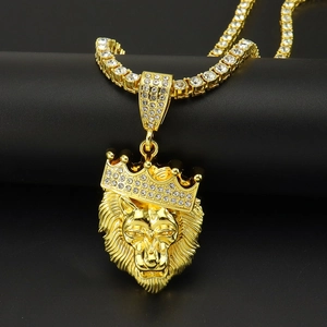 Hip Hop Legierung Strass Krone Löwenkopf Anhänger Halskette Mit Funkelnder Tenniskette Für Damen Herren Street Style Schmuck