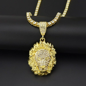 Hip Hop Iced Out 3D Leeuwenkop Hanger Ketting Met Tennis Ketting Legering Witte Strass Bling Streetwear Party Sieraden Voor Mannen Vrouwen