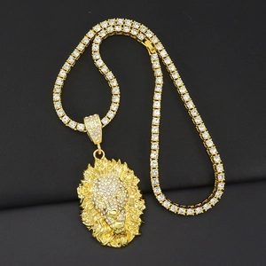 Gouden leeuwenkop hanger met tennis ketting voor hiphop sieraden accessoires