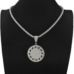 Iced out dollar sign pendant necklace with tennis chain and Greek fret border detail