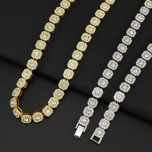 Hip-Hop-Halskette mit Zirkonia-Achteck-Gliedern in Gold- und Silberoptik für Damen