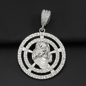 Hiphop silver dollar portrait medallion pendant with shimmering iced out tennis chain stones
