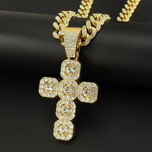 Hip Hop Iced Out Μενταγιόν Σταυρός Κολιέ για Άνδρες Γυναίκες Επιχρυσωμένο Ασημί Κράμα Στρας Αλυσίδα Cuban Κοσμήματα
