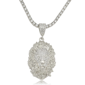 Ketting met ijskoude leeuwenkop hanger en zilveren tennisketting voor hiphopstijl
