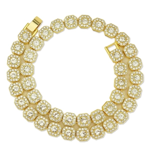 Hip Hop Iced Out Achteckige Panzerkette Halskette Legierung Gold Silber Strass Pavé Achteck Halsketten Schmuck Für Damen Herren