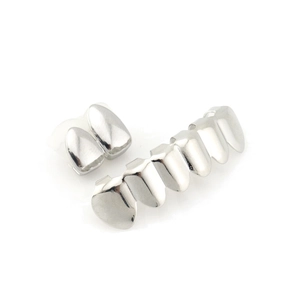 Silver hip hop grillz set with six-tooth and double fangs design for cosplay