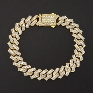 Bracciale a Maglia Cubana a Rombo Hip Hop Bracciale a Catena Esagerato in Lega di Strass Pavé Iced Out per Uomo Donna Gioielli