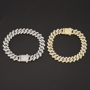 Bracciali Cuban Link hip hop ghiacciati in oro e argento con strass incastonati
