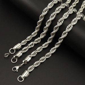 Collier Chaîne Corde en Acier Inoxydable Unisexe Bijoux Hip Hop Street Torsadé Lourd Collier à Maillons Épais Minimaliste Argent