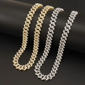 Bracciale a catena cubana 10mm con diamanti incastonati stile hip hop in oro e argento