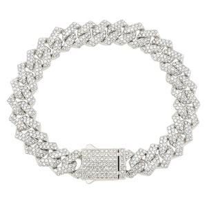 Bracciale Cuban Link argento da 10mm con diamanti strass in stile hip hop trendy