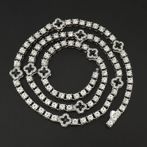 Hip Hop Legierung Strass Vierblättriges Kleeblatt Halskette Unisex Silber Tennis Kette Panzerkette Choker Schmuck Für Party Alltag