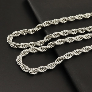 Collier chaîne de corde minimaliste de 8mm en acier inoxydable argenté poli miroir