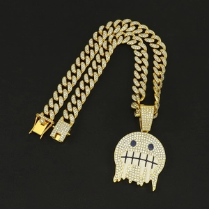 Collana a catena cubana hip hop con ciondolo a forma di emoji che si scioglie in oro