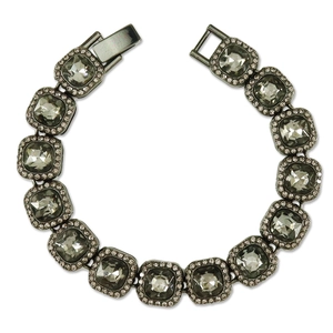 Collier cubain hip hop en métal gris avec cristaux carrés gris et strass brillants