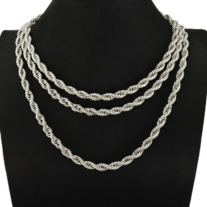 Collier triple épaisseur 8mm chaîne corde en acier inoxydable argenté pour style urbain