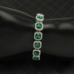 13mm green square cubic zirconia Cuban link bracelet with silver finish in hip hop style