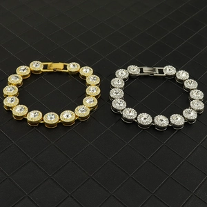 Bracelets ronds glacés en or et argent sertis de strass brillants pour homme et femme
