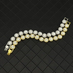 Ensemble de bracelets tennis hip hop en or et argent avec cristaux ronds pour hommes et femmes