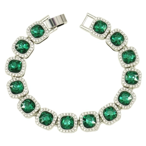 Luxury 13mm wide green square stone Cuban link bracelet with silver finish hip hop jewelry