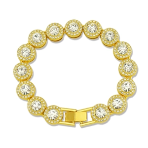 Bracelet tennis rond glacé en finition dorée avec cristaux brillants pour hommes