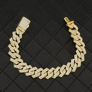 Bracelet Maillon Cubain Hip Hop Iced Out en Alliage Pavé de Strass Bijoux Streetwear Statement pour Accessoires de Fête Unisexe