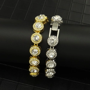 Bracelet de Tennis de Luxe en Strass Ronds Alliage Plaqué Or Argent Iced Out Hip Hop Bling Bracelet Chaîne pour Hommes Femmes Bijoux