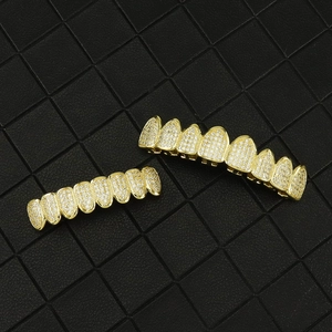 Hiphop gold plated 8-teeth grillz set with micro-paved sparkling cubic zirconia stones