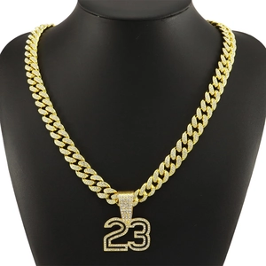Iced out gold number 23 pendant cuban link chain necklace for hip hop street style