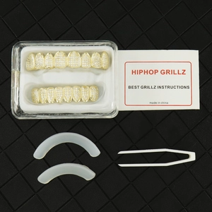 Hiphop Grillz set with 8-teeth micro-paved cubic zirconia and gold plating accessories