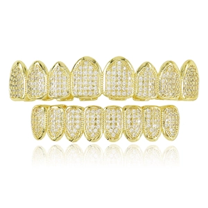 Hiphop Grillz Teeth Micro Pave Zircon Gold Silver Plated Copper Tooth Caps Iced Out Jewelry For Men Women Party