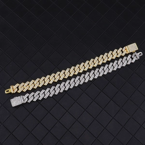 Bracelets à maillons cubains avec strass glacés en or et argent pour le style hip hop