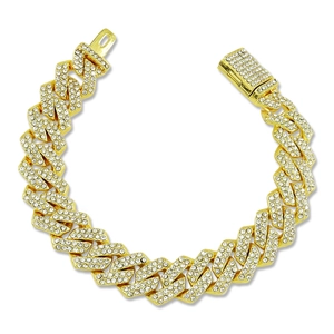 Bracelet gourmette cubaine plaqué or avec maillons en diamant et fermoir sécurisé