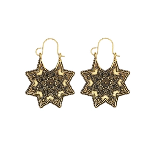 Boucles d'Oreilles Crochet en Alliage Mandala Étoile Octogonale Rétro Bohème Vintage Ethnique Métal Sculpté Fleur Pour Femmes