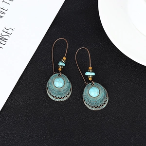 Orecchini pendenti boho vintage con pietre turchesi e design a traforo in bronzo