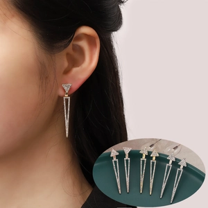 Boucles d'Oreilles Pendantes Double Triangle en Alliage Strass Minimaliste Géométrique Tige Acier Inox Bijoux Femme Cadeau