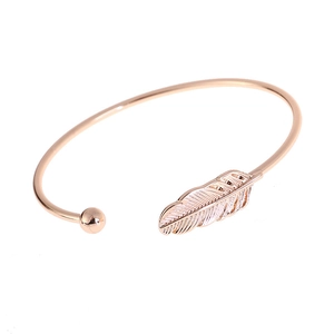 Adjustable Alloy Feather Open Cuff Bracelet Round Ball Bangle Fashion Jewelry For Women Daily Gold Silver Rose Gold