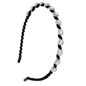 Elegant black velvet headband featuring large sparkling crystals and silver claw settings