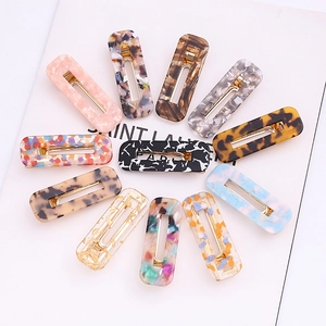 Acrylic Marble Pattern Hair Clip Rectangular Hollow Geometric Duckbill Clip Sweet Tortoiseshell Side Clip Fashion Hair Jewelry Women