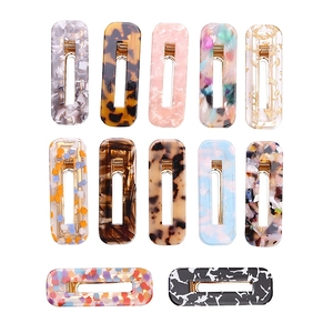 12-piece set of acetate marble pattern rectangular hair clips with gold metal base