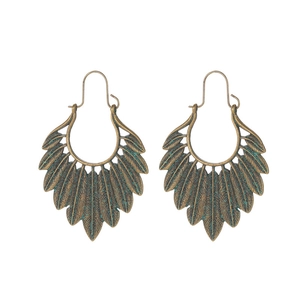 Bohemian vintage bronze leaf earrings with ethnic feathered texture and antique finish
